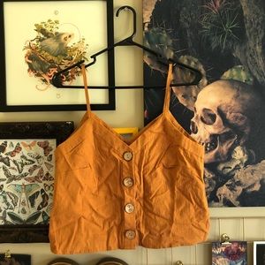 Mustard Wooden Button Cropped Tank Top